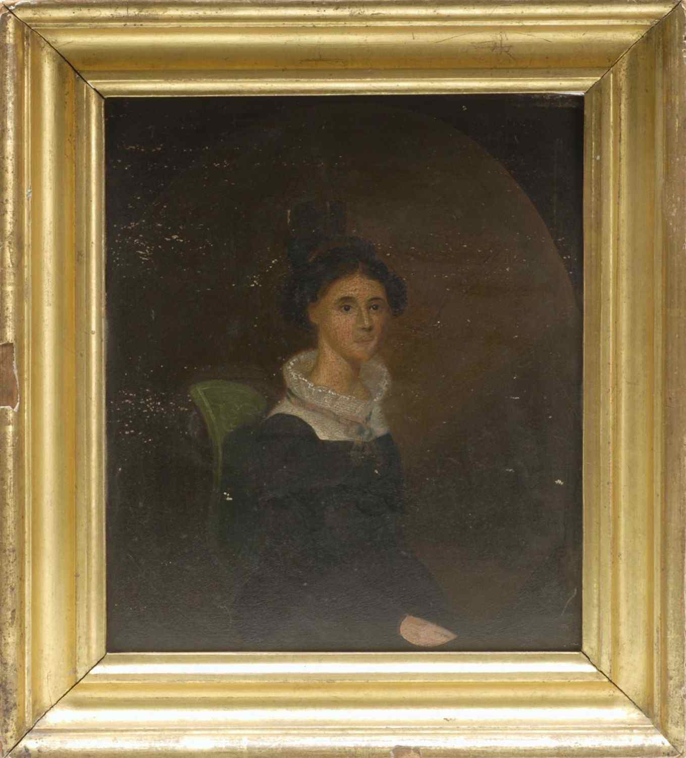 Appraisal: AMERICAN SCHOOL th CenturyHalf-length portrait of a woman seated on