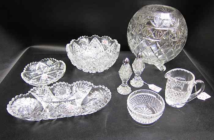 Appraisal: EIGHT PIECES ASSORTED CUT CRYSTAL HOLLOWWARE American Brilliant bowl ''D