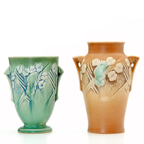 Appraisal: ROSEVILLE Two Clemana vases one brown - and one green