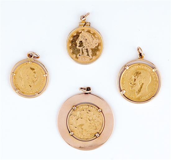 Appraisal: Gold coins bound as pendants US gold Liberty Head coin