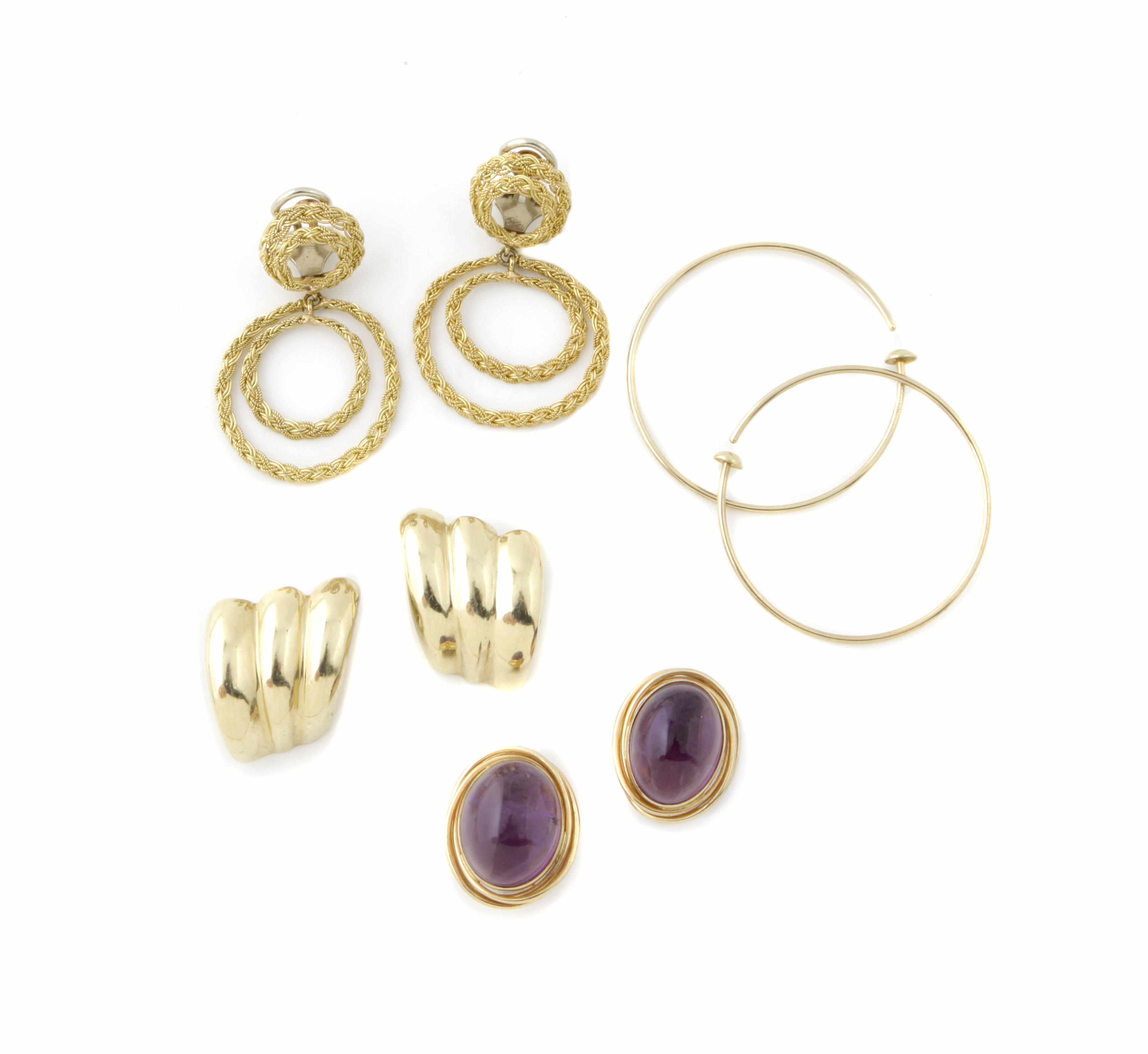 Appraisal: A group of nine pairs of gem-set and gold earclips