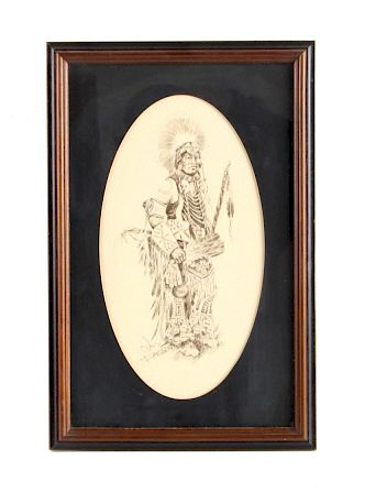 Appraisal: Original Jim Fogarty Pen and Ink Indian Sketch This is