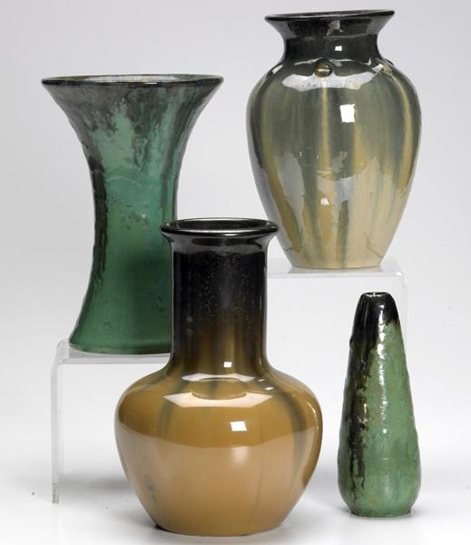 Appraisal: FULPER Four vases two in frothy green and black glaze