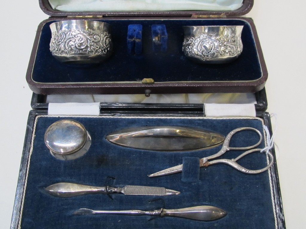 Appraisal: Lot comprising cased pair of silver salts London and a