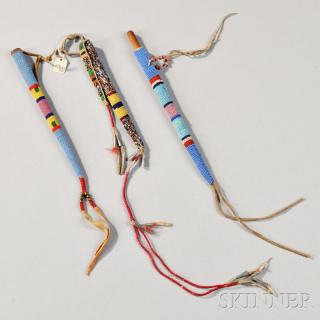 Appraisal: Three Plains Beaded Hide Awl Cases c late th century