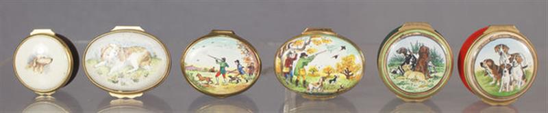 Appraisal: Halcyon Days dog hunt themed enameled boxes by Bilston Pointers