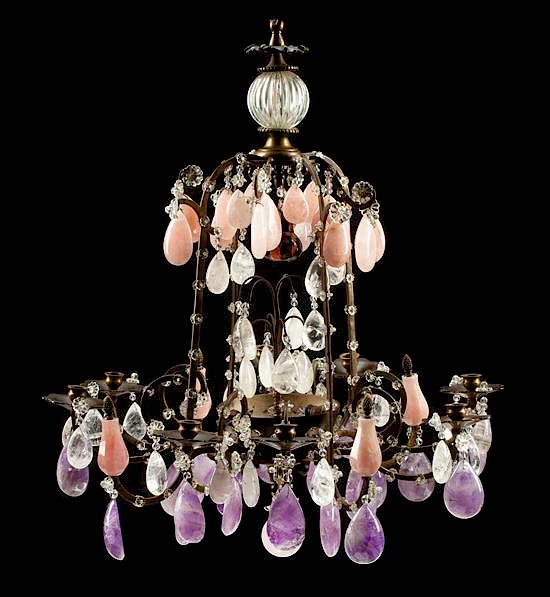 Appraisal: A French Patinated Bronze Rock Crystal Amethyst and Rose Quartz