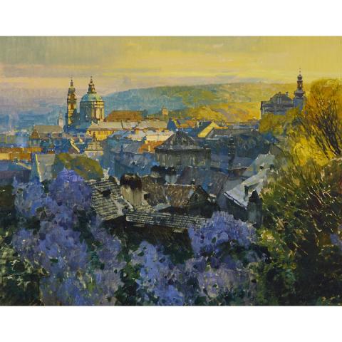 Appraisal: Jaroslav Setelik - PRAGUE CASTLE AMIDST ROOFTOPS Czech Oil on