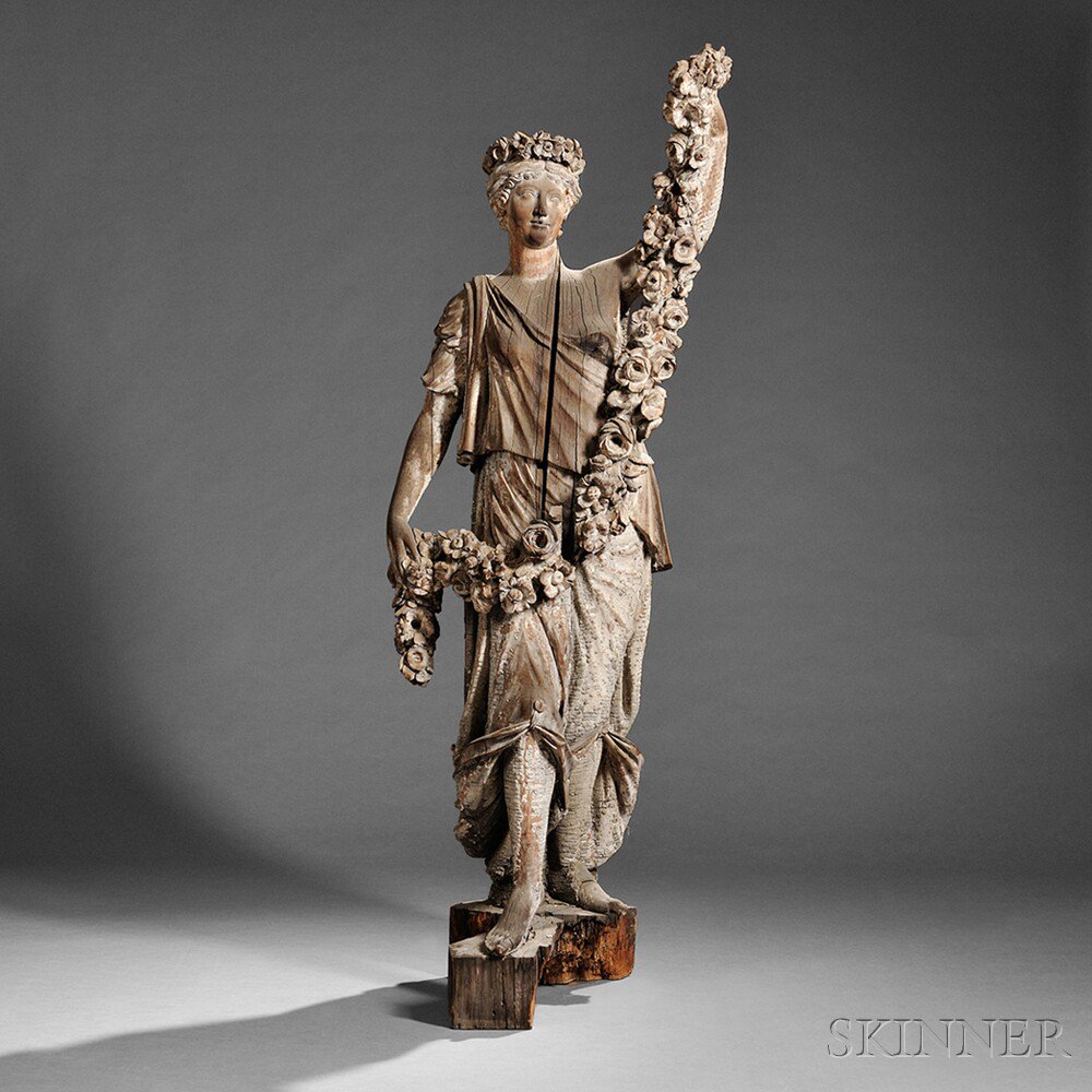 Appraisal: Gray-painted Carved Pine Figure of Summer presumed to be from