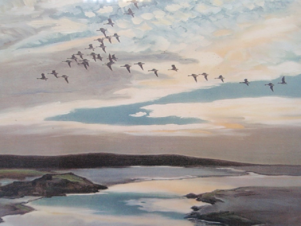 Appraisal: After Peter Scott Brent Geese Flighting Under a Mackerel Sky