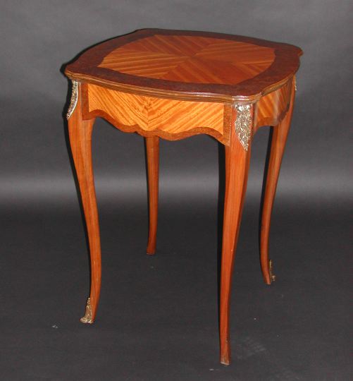 Appraisal: Petite Louis XV-Style Ribbon Mahogany and Gilt-Brass-Mounted Side Table early