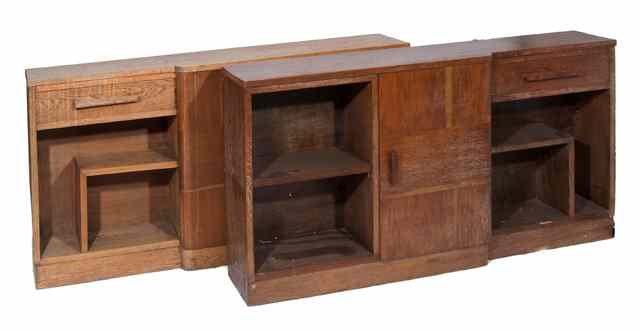 Appraisal: A PAIR OF ART DECO LIMED OAK BOOKCASES with various