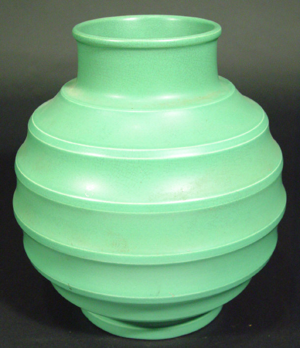 Appraisal: Wedgwood Keith Murray green glazed banded vase with impressed factory