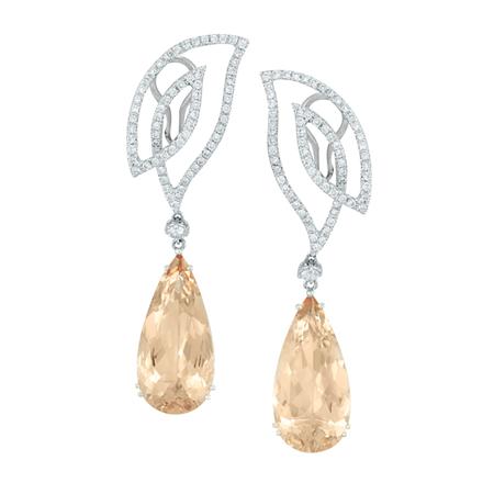 Appraisal: Pair of White Gold Diamond and Morganite Pendant-Earrings Estimate -