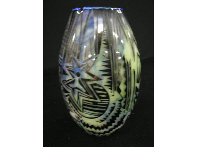 Appraisal: Studio Art Glass Vase signed P Wilson Loretta Ford cut