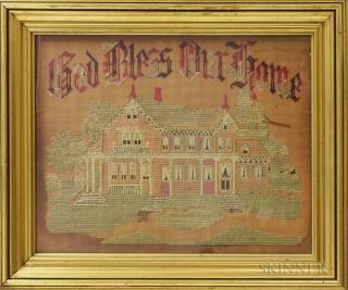 Appraisal: Framed God Bless Our Home Needlework and a Federal Reverse-painted