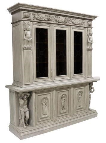 Appraisal: Monumental Italian carved and painted bookcase th c cornice with