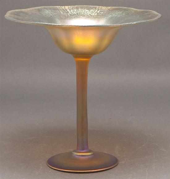 Appraisal: Tiffany favrile glass compote first quarter th century etched ''L