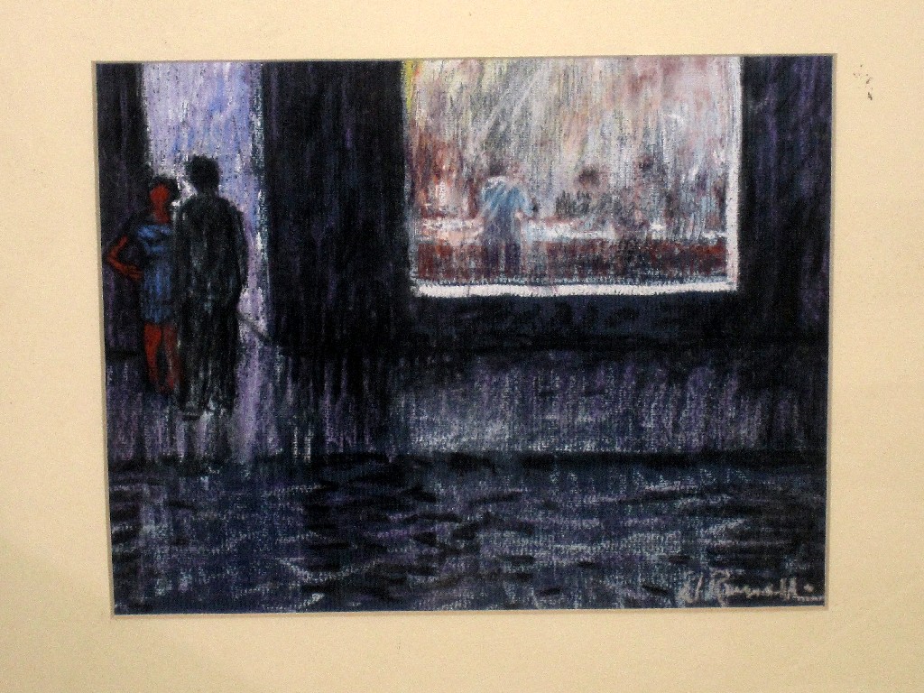 Appraisal: WILLIAM RUSSELL Pastel 'Chip Shop Glasgow with Couple' signed recto