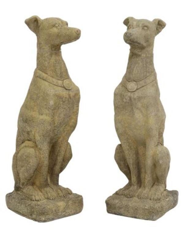 Appraisal: pair Cast stone garden statuary Italian Greyhounds late th c