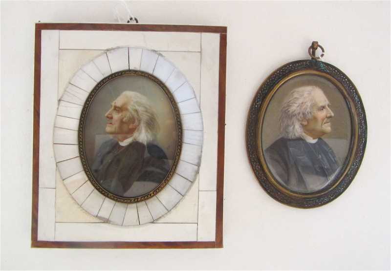 Appraisal: TWO MINIATURE PORTRAIT PAINTINGS of Franz Liszt the Hungarian composer