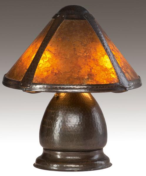 Appraisal: STYLE OF DIRK VAN ERP Hammered copper and mica table