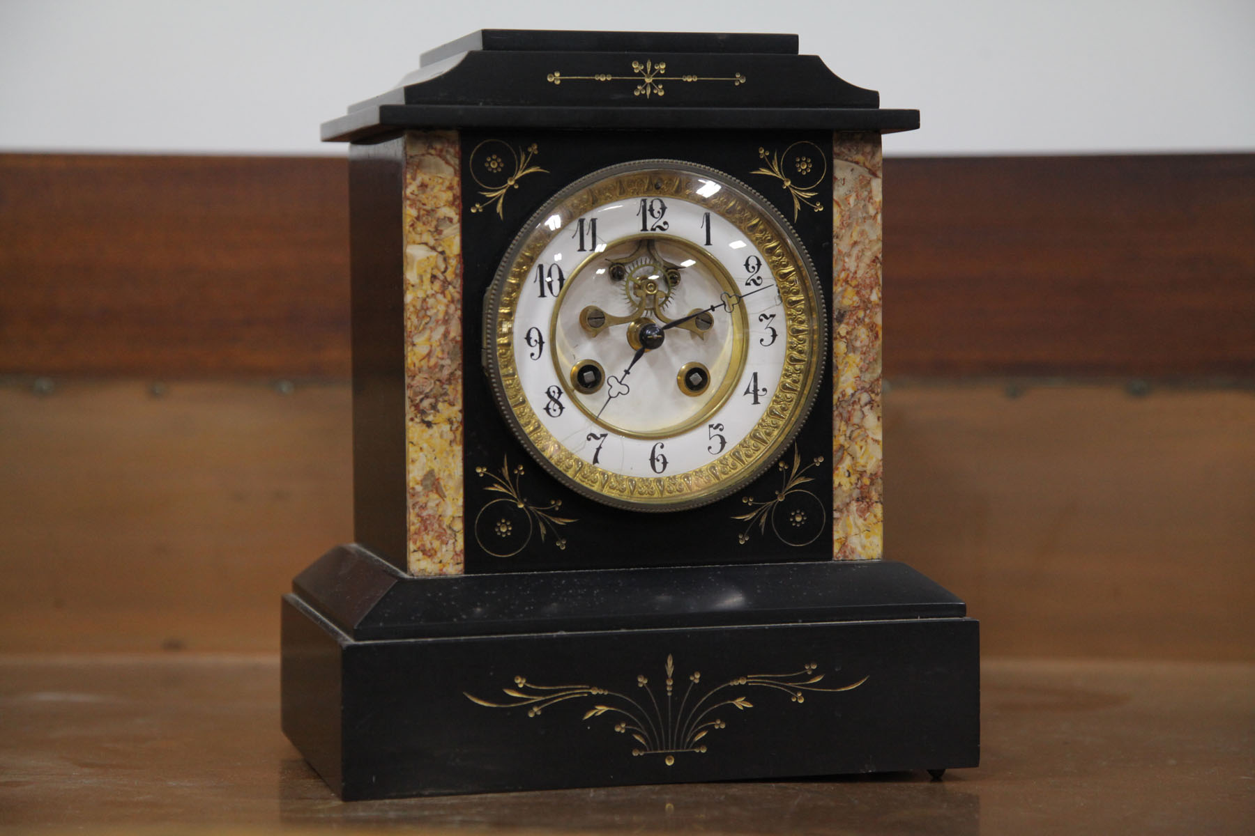 Appraisal: MANTLE CLOCK American mid th century Slate clock having brass