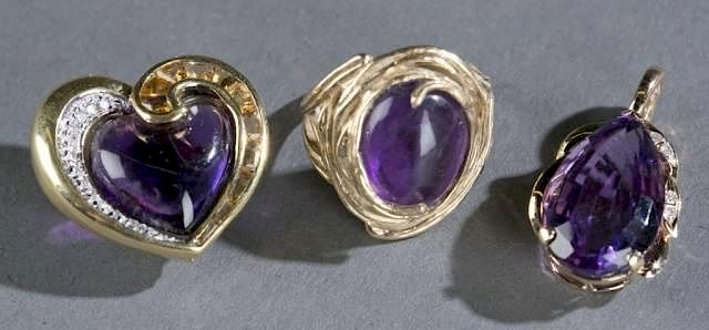 Appraisal: Three diamond and amethyst pieces of jewelry A group of