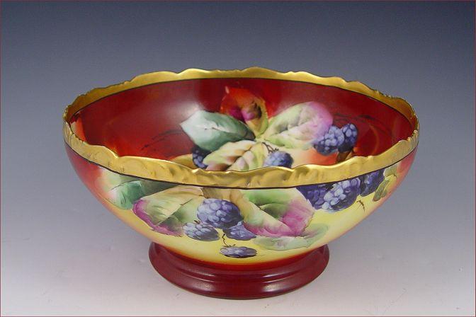 Appraisal: FRENCH LIMOGES HAND PAINTED FRUIT OR EGGNOG PEDESTAL BOWL Tressemann