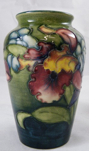 Appraisal: ENGLISH MOORCROFT GLAZED PORCELAIN VASE H decorated in an orchid