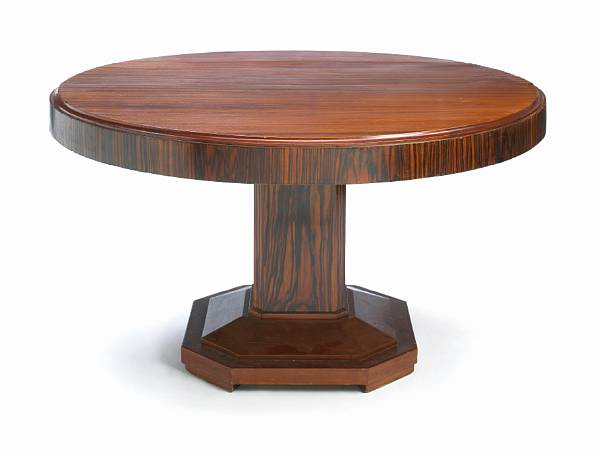 Appraisal: A Louis Majorelle macassar ebony circular pedestal dining table early