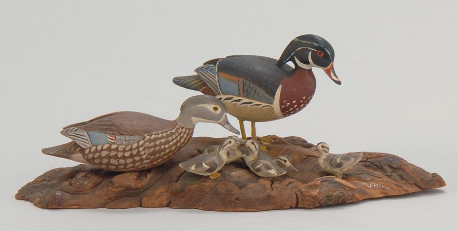 Appraisal: MINIATURE PAIR OF WOOD DUCKS AND YOUNG By Allen J