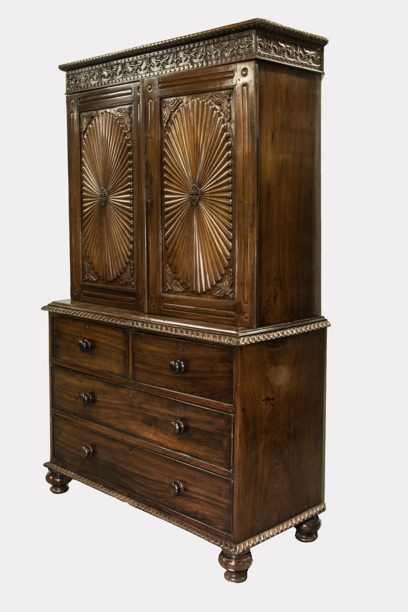 Appraisal: ISLAND MADE LINEN PRESS ON CHEST Solid Figured Mahogany circa