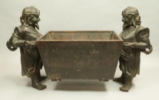 Appraisal: Heavy Bronze Asian Planter robed figures carr Heavy Bronze Asian