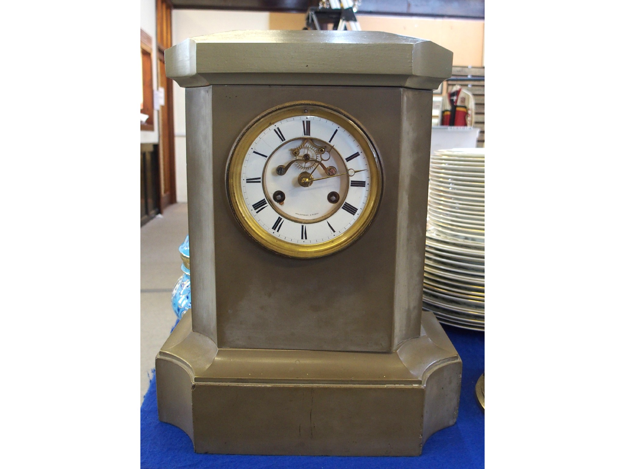 Appraisal: French mantel clock in stone and wood case