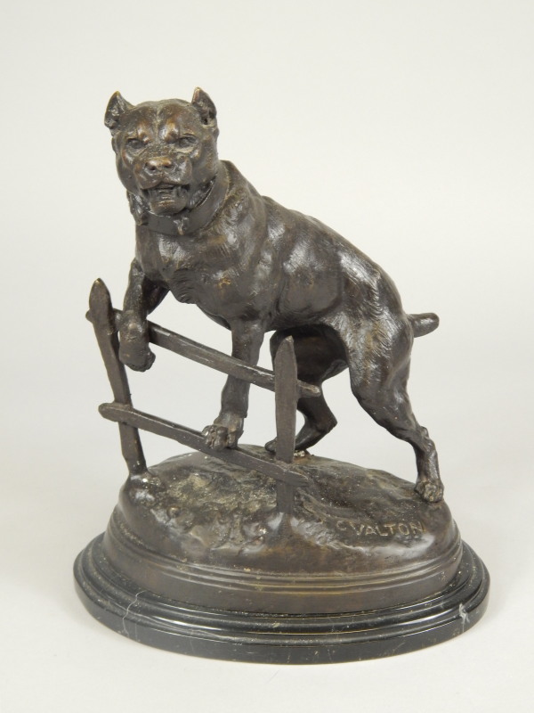 Appraisal: After G Valton Mastiff climbing a fence a modern bronze