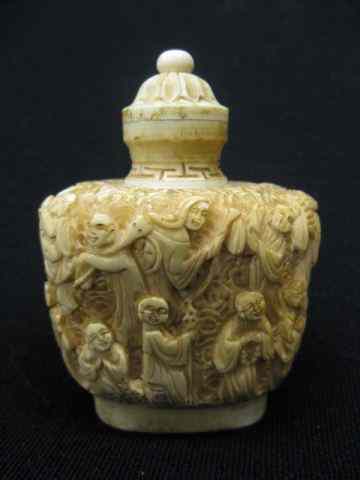 Appraisal: Chinese Snuff Bottle carved bone villagers all around - ''