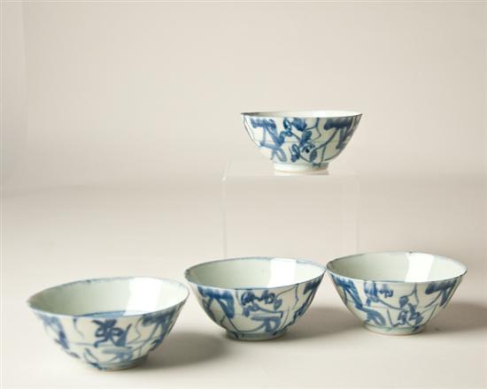 Appraisal: Four Asian Blue and White Porcelain Bowls each having a