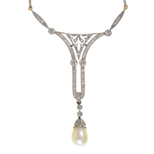 Appraisal: A fine Russian pearl diamond and two colour gold necklet