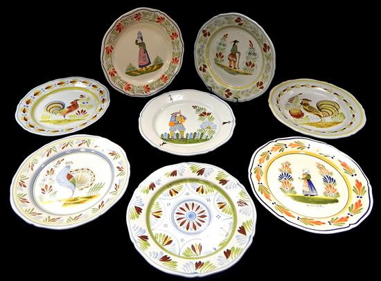 Appraisal: Eight th C Quimper hand-painted faience display plates various decorations