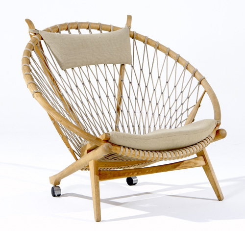 Appraisal: HANS WEGNER PP MOBLER Oak Hoop chair with woven flag