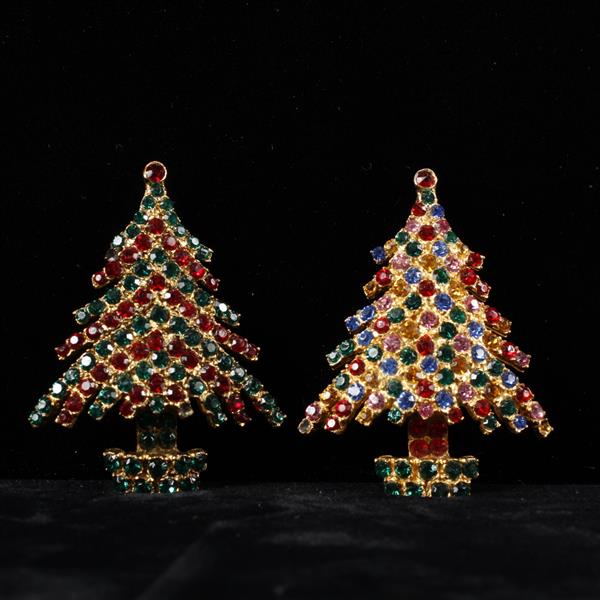 Appraisal: Two Kramer Rhinestone Christmas Tree Brooch Pins Both missing two