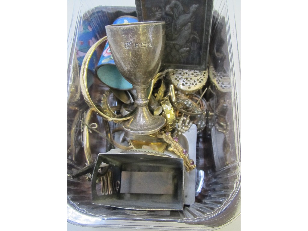 Appraisal: Box of miscellania - costume jewellery silver egg cup etc