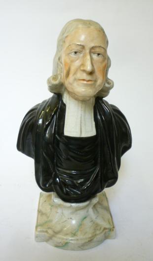 Appraisal: A STAFFORDSHIRE POTTERY BUST of John Wesley c on a