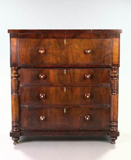 Appraisal: American Late Classical Mahogany and Tiger Maple Chest of Drawers