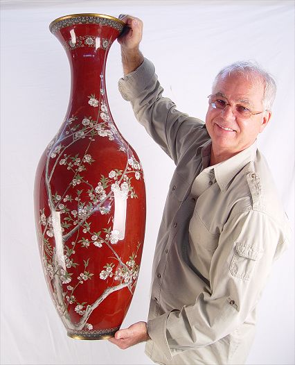 Appraisal: FT TALL CHINESE CLOISONNE VASE Oxblood ground with bird design