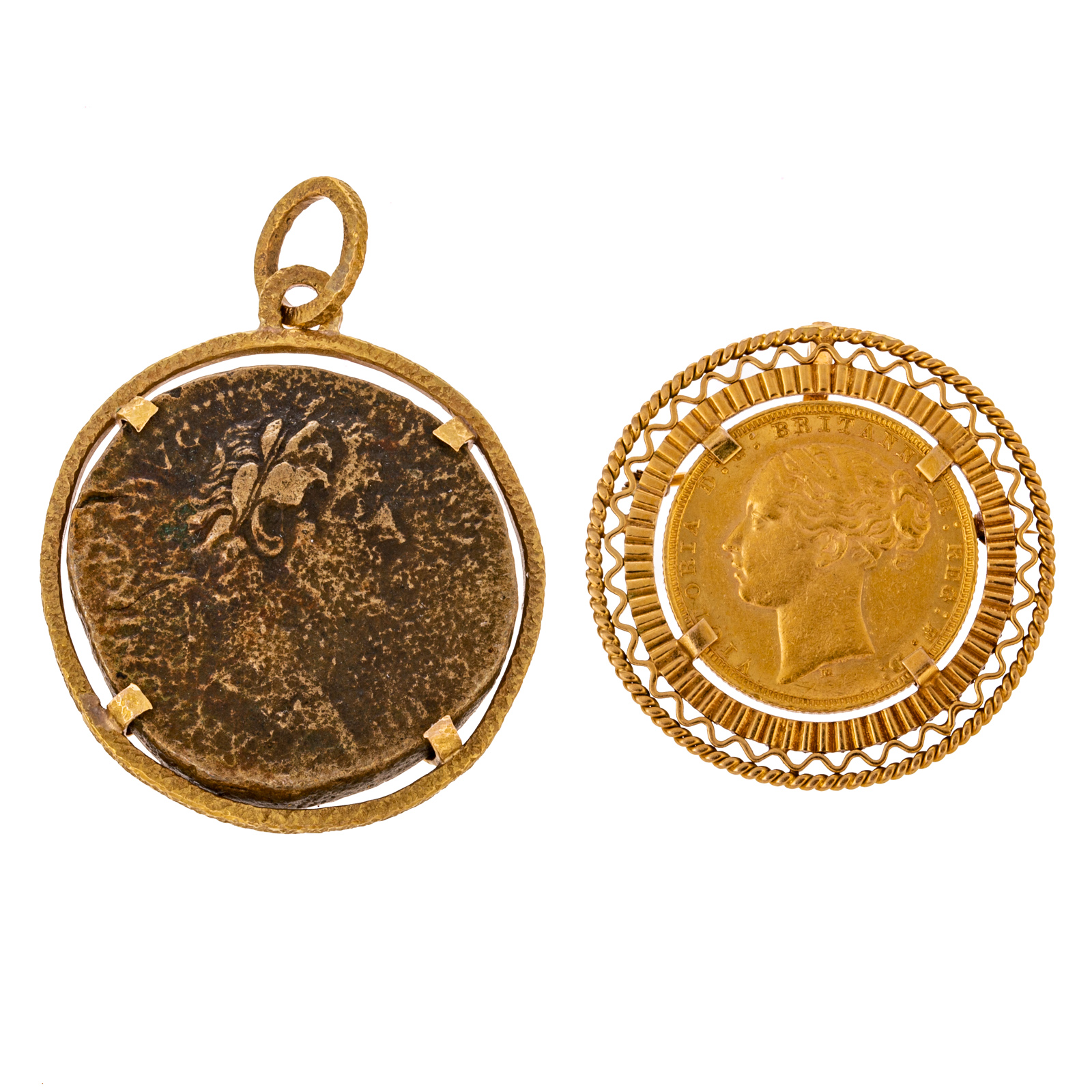 Appraisal: TWO COIN PENDANTS IN K K K yellow gold pendant