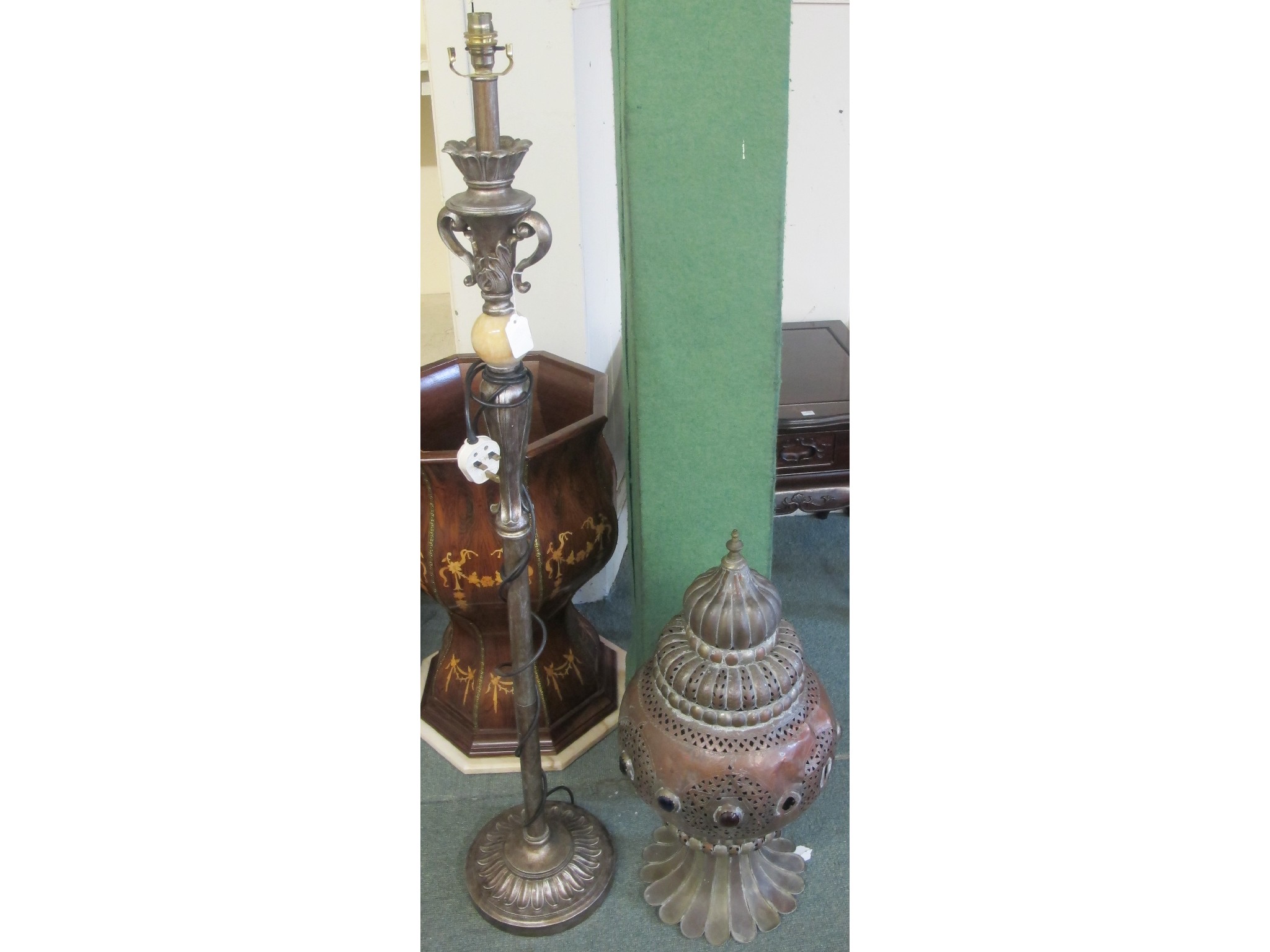 Appraisal: An Eastern copper Moorish style ceiling lantern and modern standard