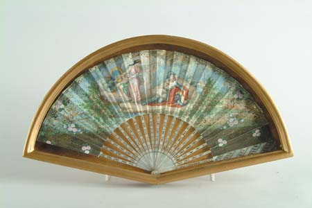 Appraisal: FRAMED DECORATIVE MOTHER OF PEARL AND PAPER FAN Fan shaped