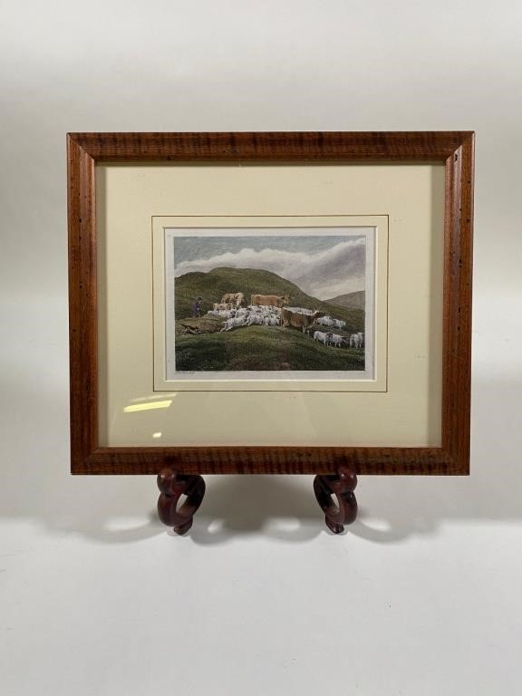 Appraisal: Framed and matted landscape print with sheep and cattle Samuel